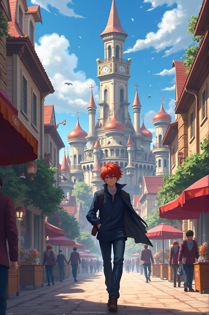 Emiya shirou de fate stay naight, caminando por las calles de fontain de juego genshin impact