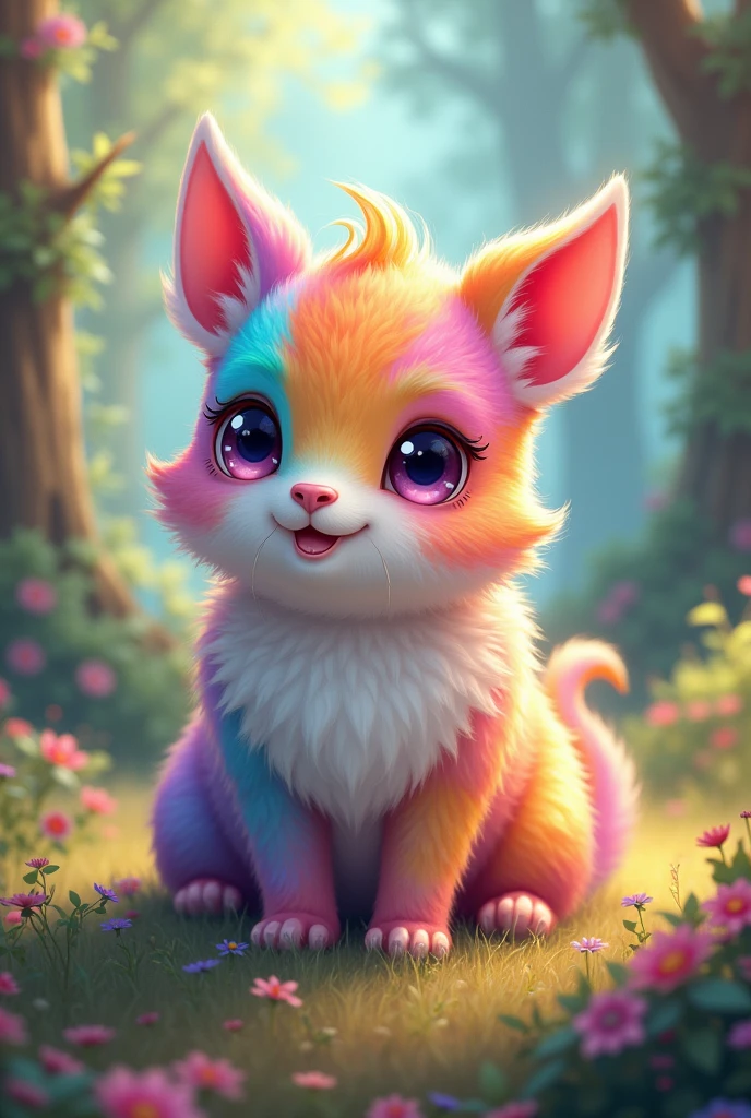 a cute animated rare animal with many colors