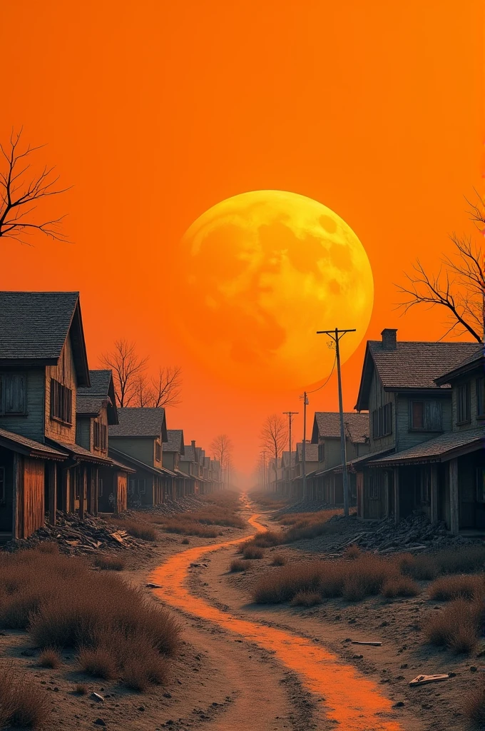 Many old houses with orange-colored skies