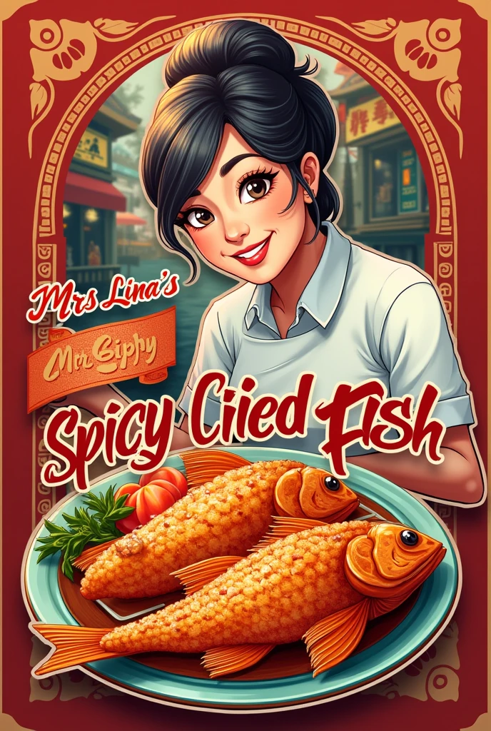 Mrs. Lina&#39;s crispy spicy salted fish advertising product sticker