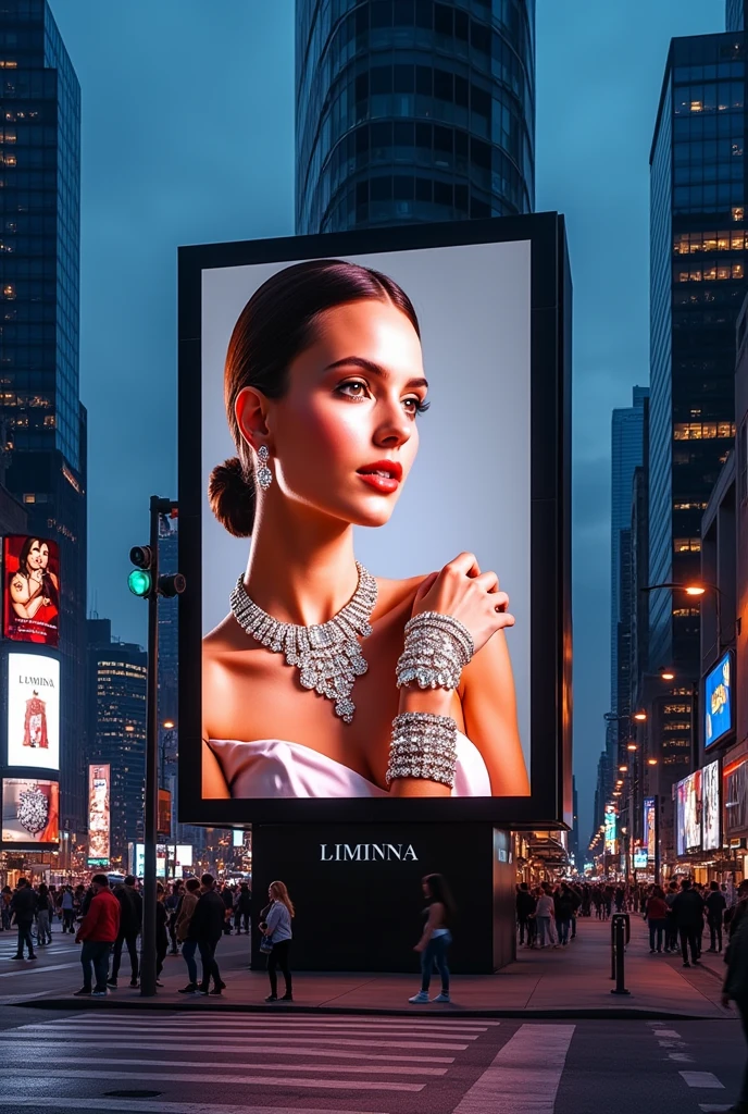 An image of an advertising screen on the streets of the LUMINA jewelry store
