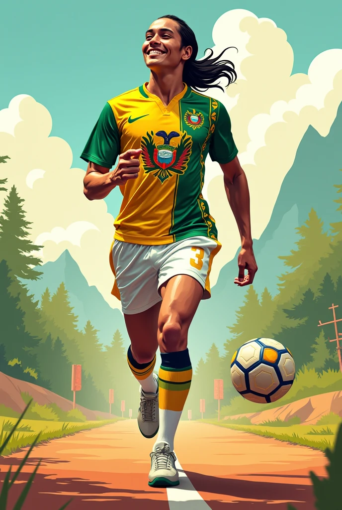 A yellow sports uniform, green and white, but varied , and with a design based on Ecuador but folkloric, increase more flat