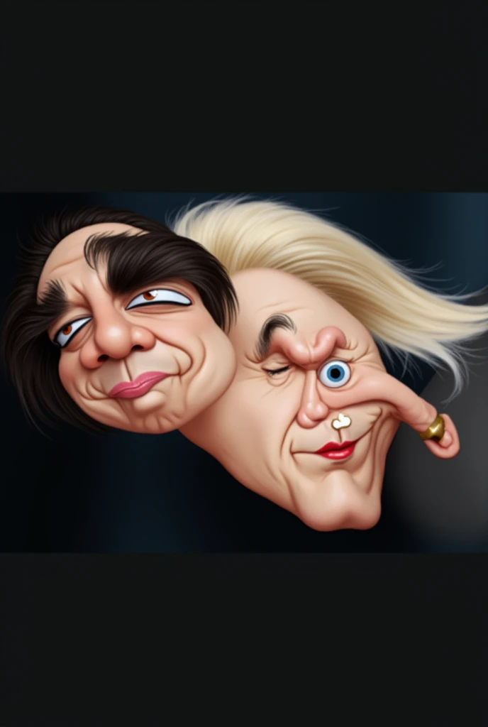 Caricature of a woman (Melissa Theuriau) in a red dress and a man in a blue suit, a caricature by Otto Abt, instagramart, stuckism, Comic-Arzach-Stil, Comic-Digitalkunst, comic artstyle, short Comic-Strip, realistic schoolgirl, Giant Art, Comic Art, Comic-Strip, angela merkel in gta v, a hyperrealistic schoolgirl