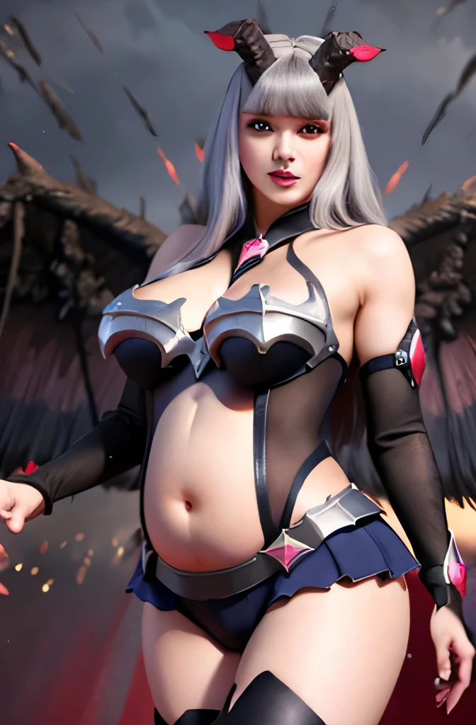 (best quality,highres,masterpiece:1.2),ultra-detailed,realistic, Mobile Legends Alice, detailed background, blunt bangs, thigh highs, vibrant colors, soft lighting, very big boob, Pregnant