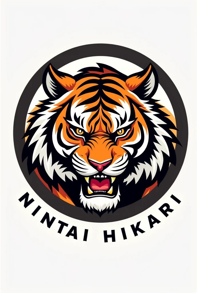 create a logo for a karate academy with this name, NINTAI HIKARI, In the logo consider the face of a tiger. the logo that is round.
