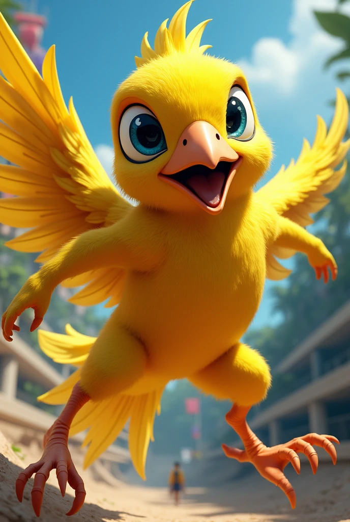 Creation of a canary body in the style of the Fiu mascot of the Pan American Games in Chile