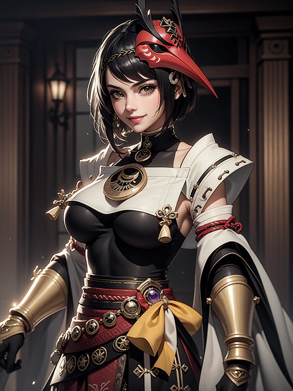 Masterpiece, high quality, 8k, ultra detailed, detailed face, huge breast, standing, detail face, standing, fantasy, smile, official art, kujousaradef