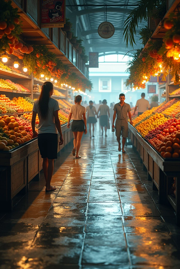 Wet floor in a fruit shop, physical risk
