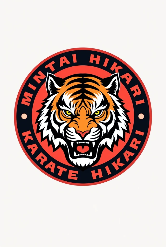 create a logo for a karate academy with this name, NINTAI HIKARI, In the logo consider the face of a tiger. the logo that is round.
