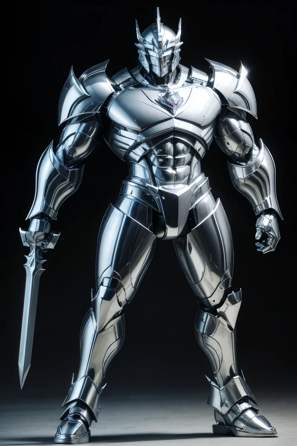 Silver Titan takes the form of a warrior carved from silver metal., with a well-defined muscular structure, similar to the user&#39;s. Its height is imposing, with an upright and powerful posture. He wears armor that reflects light, increasing your presence on the field. His eyes glow with an intense blue light, and on their hands are bracelets and gauntlets that emit a faint electric glow. The Stand is decorated with geometric patterns that run throughout its body, symbolizing strength and precision.