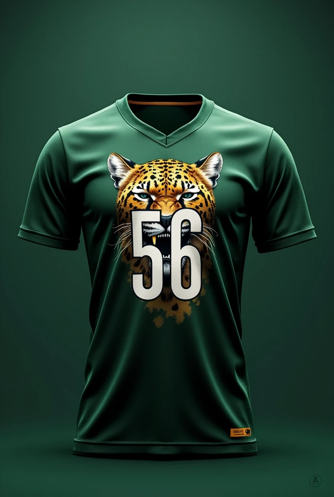 back side, dark green shirt with a realistic ocelot in the center with the number 56 on top in white and the player&#39;s name on top 