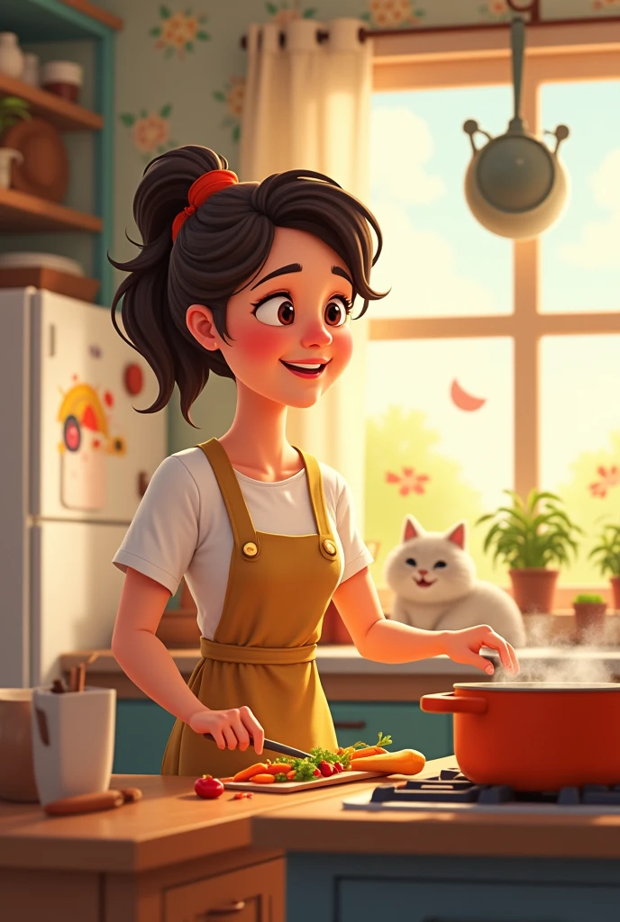 A mother cooking cartoon