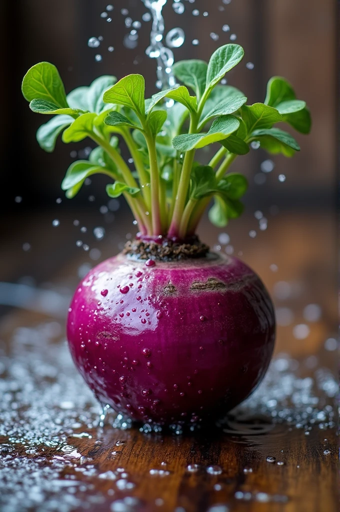 Purple beet being washed 
