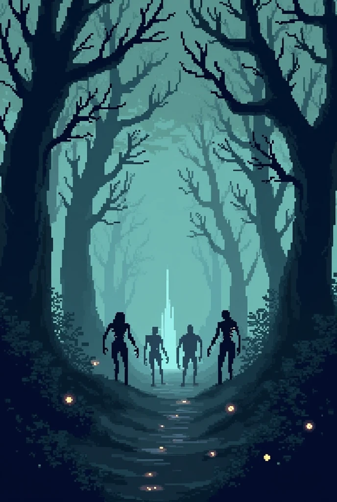 Forest at night with a full moon in a cyberpunk cartoon style