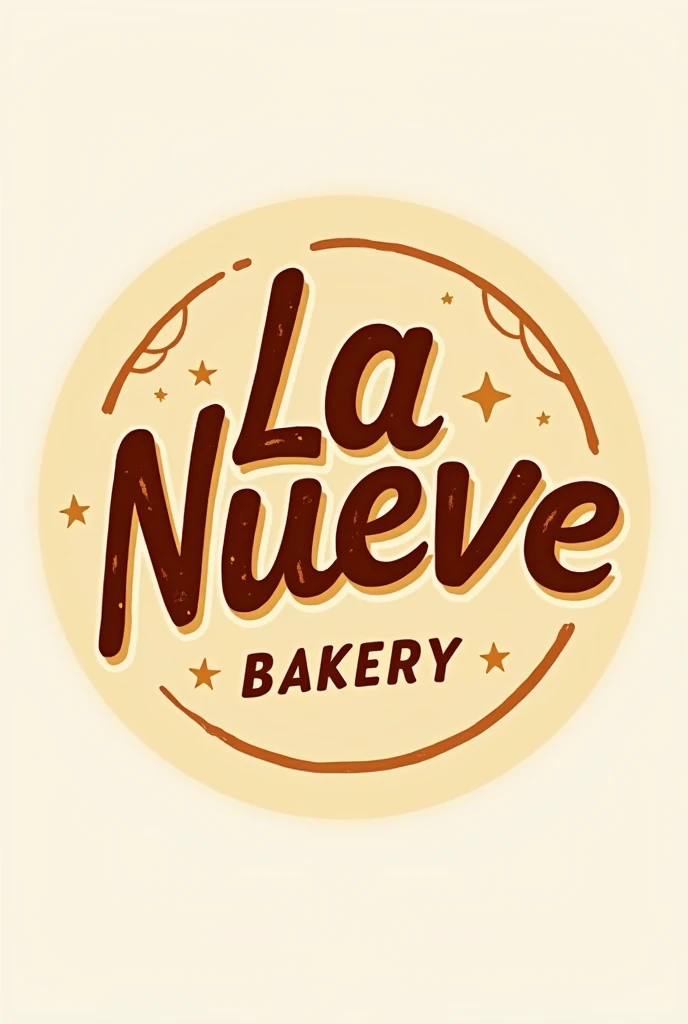 Make a Colombian urban style bakery logo with the name La Nueve Bakery using beige vase colors,white, orange