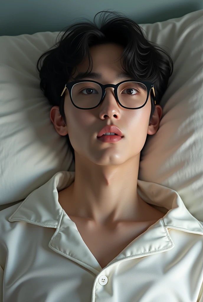 Artist Jeon Jungkook in black glasses and pajamas