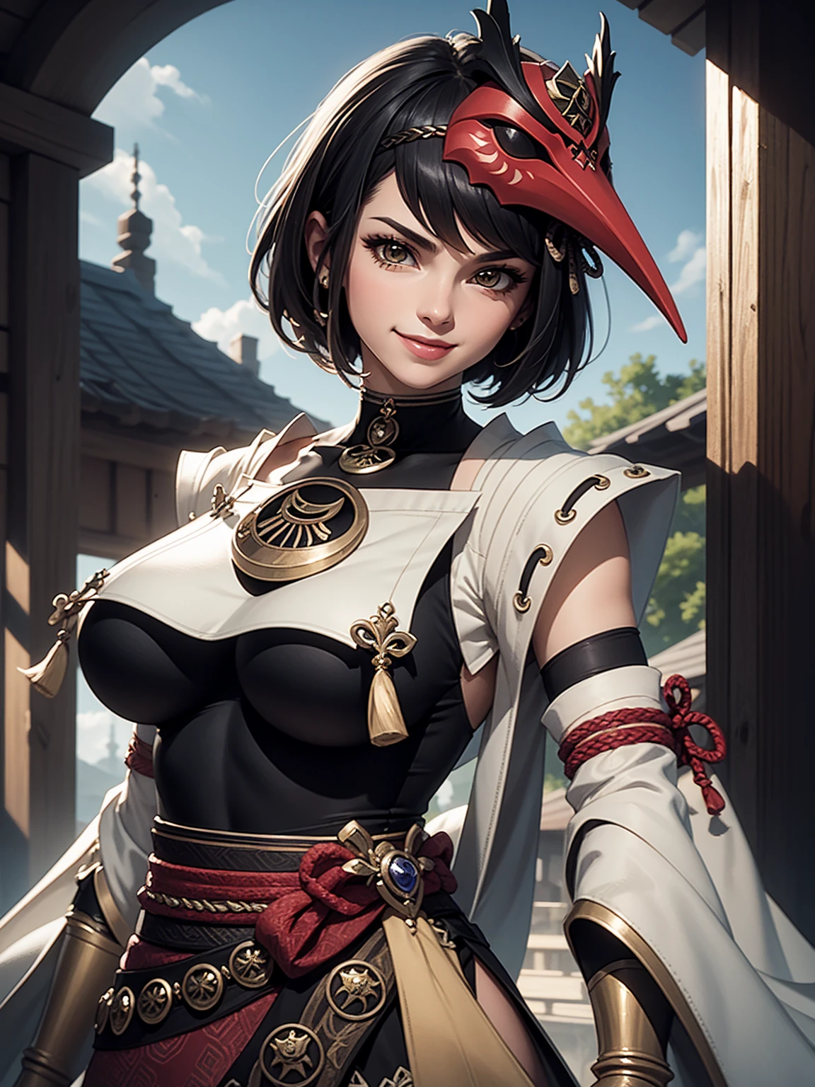 Masterpiece, high quality, 8k, ultra detailed, detailed face, huge breast, standing, detail face, standing, fantasy, smile, official art, kujousaradef