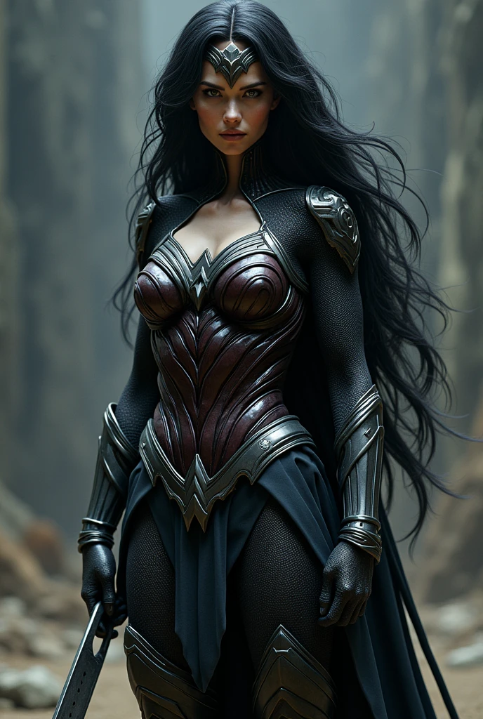 (((Symbiote fused with Spiderman Wonder Woman ))),(((A beautiful woman with long black hair under the mantle of the Amazon warrior Wonder Woman))),(((Wonder Woman emblem on her chest))),(((corset negro))),(((Long black boots up to her knees))),(((With Symbiote skin running all over his skin))) Black metal bracelets))),(((Simbionte Spiderman))),(((Wonder Woman emblem on her chest))),(((Symbiote fused with Spiderman Wonder Woman)))
