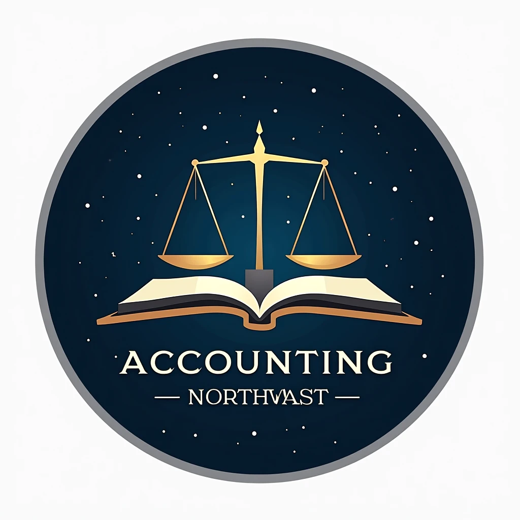 I want to create a round shield logo, for the accounting career, that is modern and original, with colors, blue Night, silver color, and golden, with a badge that has a scale symbol, and an accounting book, and that it has an arrow that is heading northeast as a sign of economic growth of some companies and that it has a motto that reflects the values of accounting