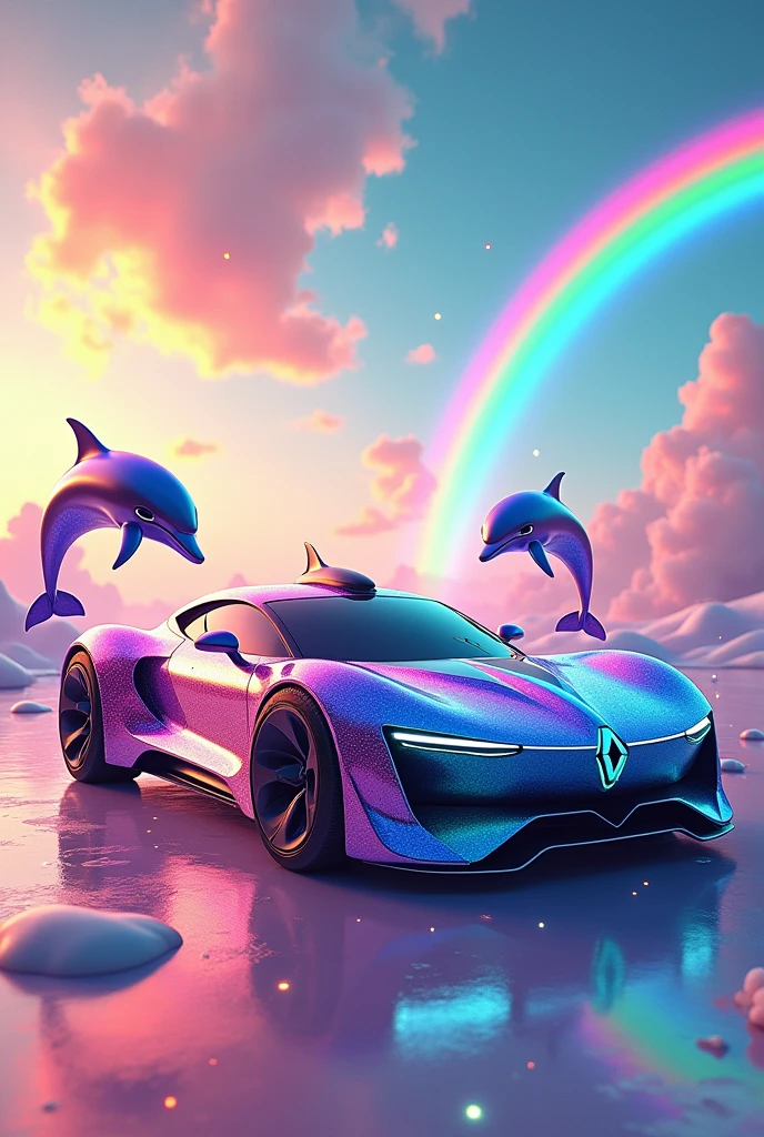 Make a Kardian renault with dolphins and rainbows