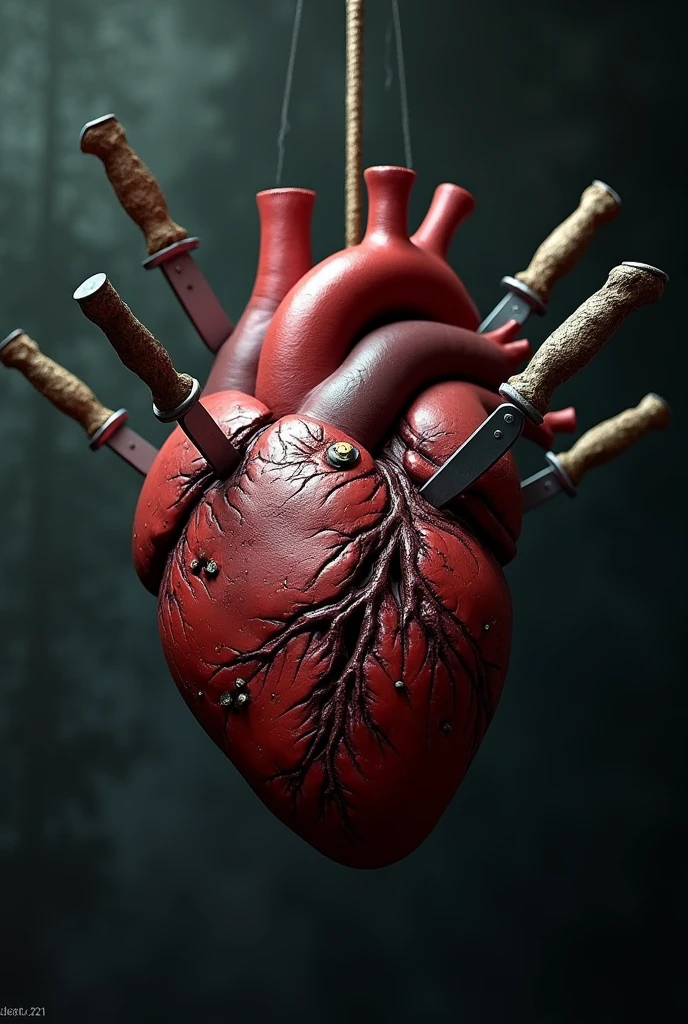 heart organ with wounds and knives