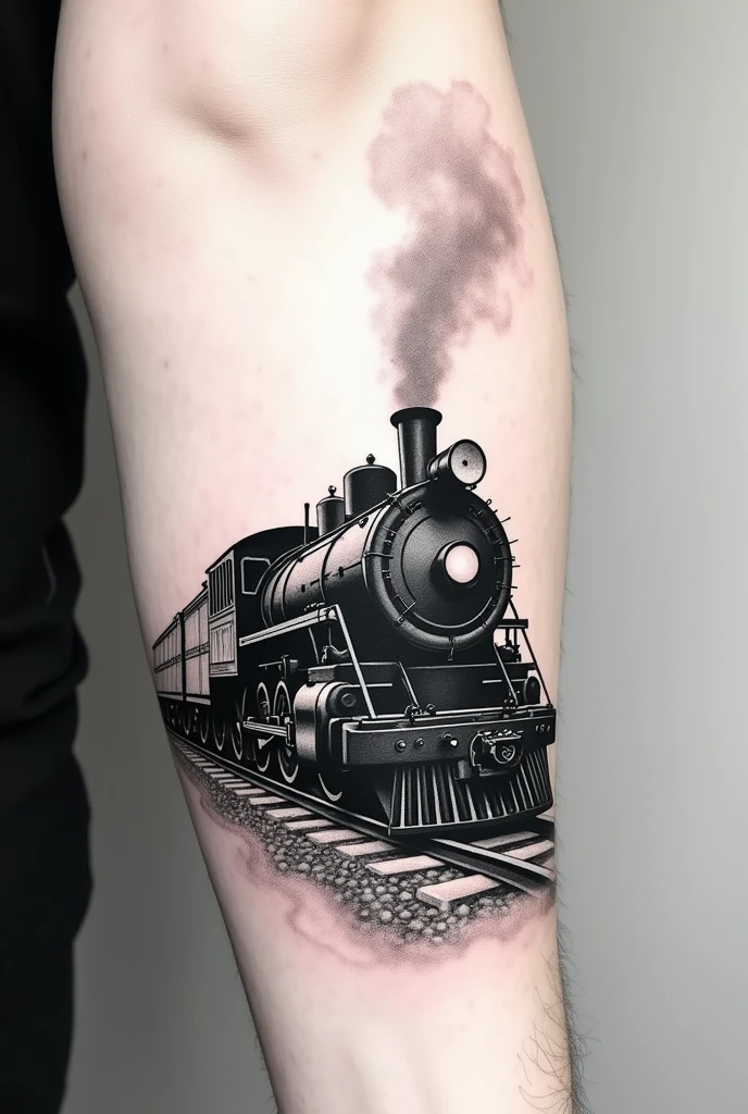 Minimalist black and white Panama canal locomotive tattoo