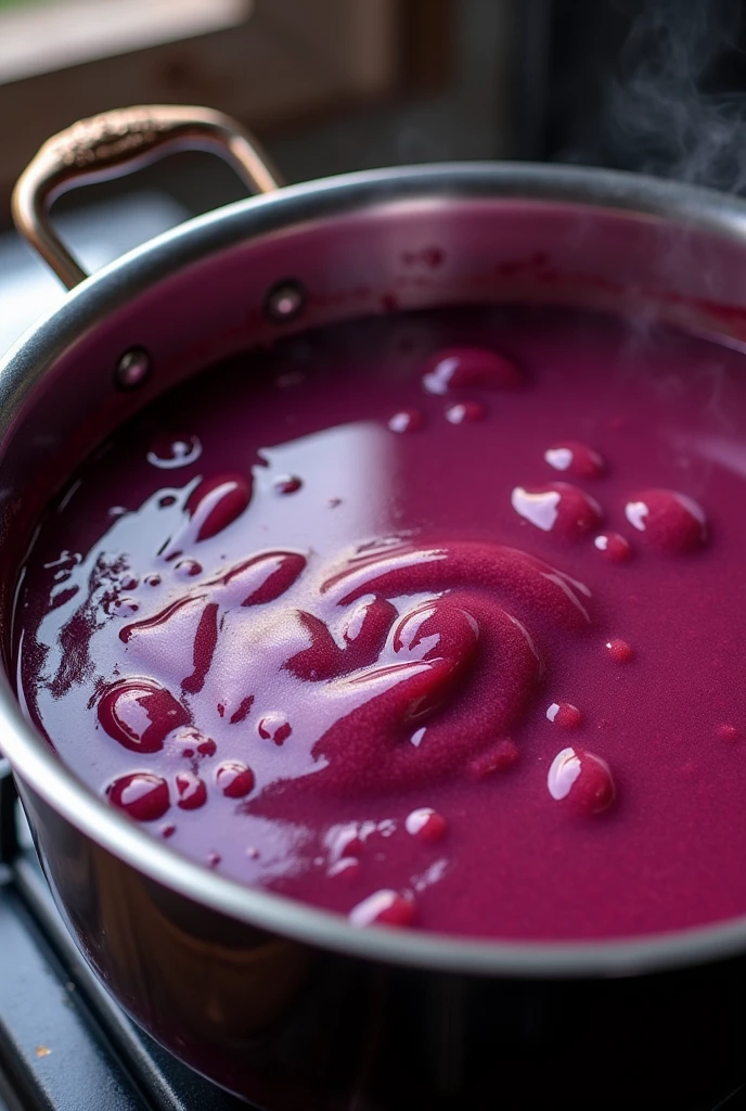 Smooth purple beet juice in a boiling pot