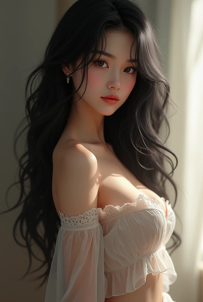 8k, on the table, best quality, night, full moon, 1 girl, Korean style, mature woman, elder sister, 粉红色long hair的女人, long hair, Light pink lips, calm, logical, Bangs, gray student, Flower background, petal dancing, delicate face, close up, face zoom, Detailed face, delicate eyes, looking at the audience, close to viewer,((huge breasts))