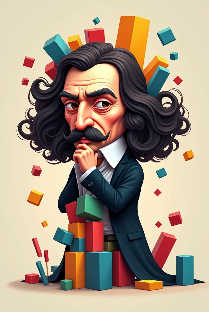 Create a caricature of René Descartes by arranging colored blocks