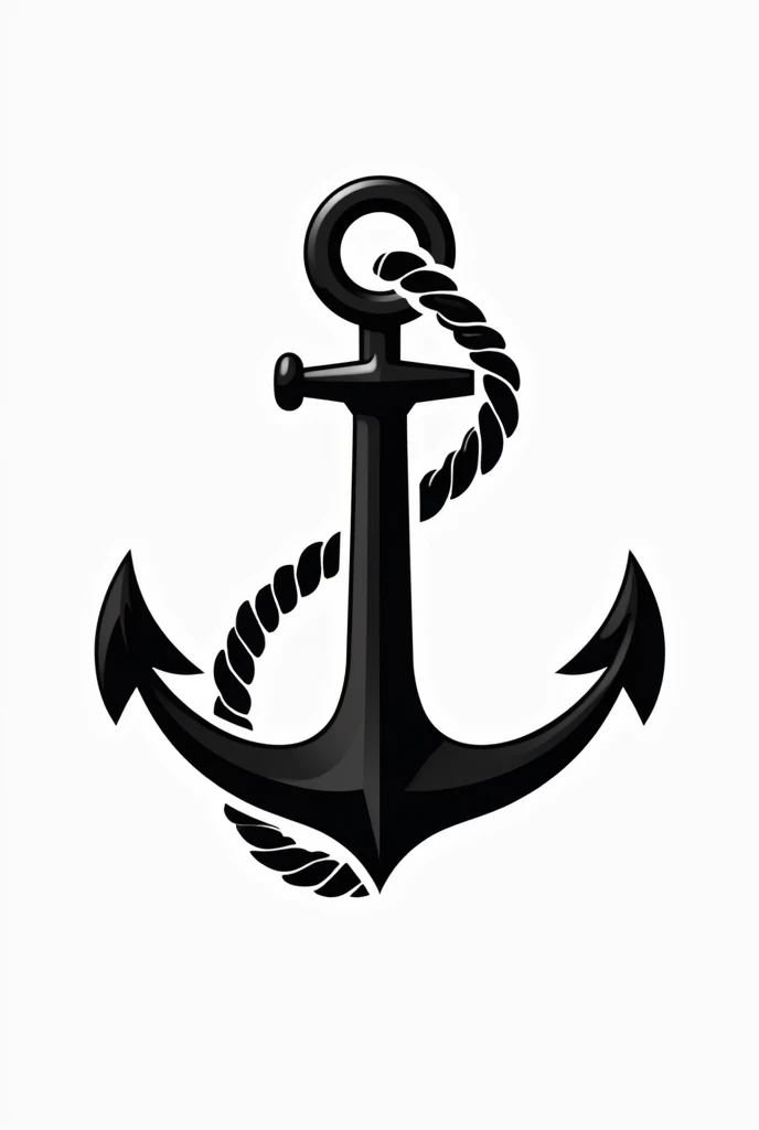 A black and white anchor with a rope coming out of the hole in the shape of the letter M heading to the right