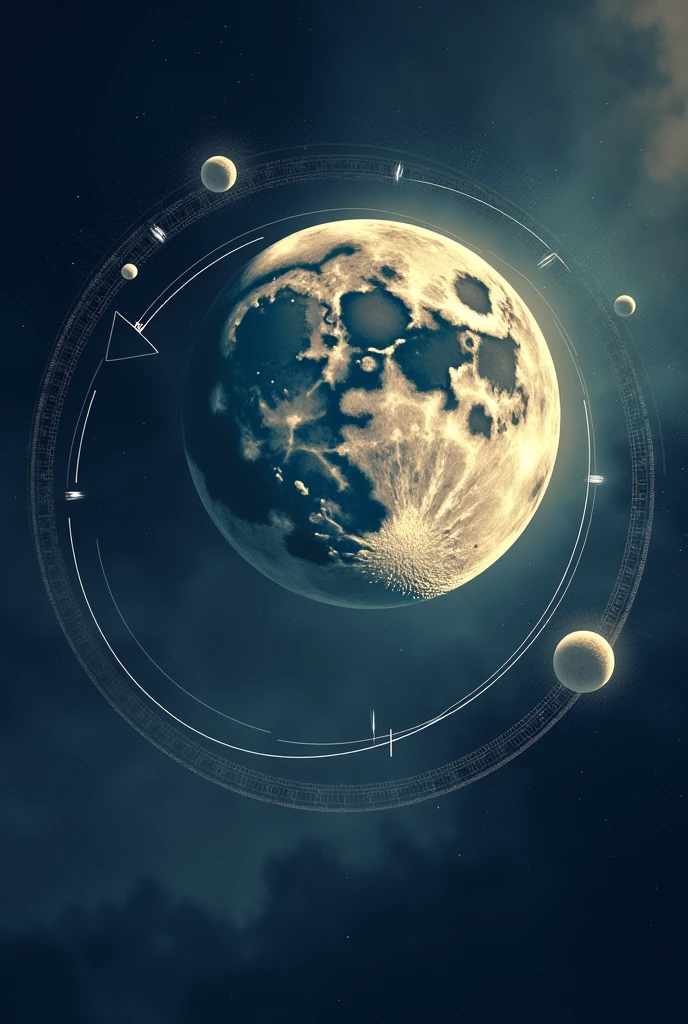 drawing to represent the rotation and revolution movements of the Moon