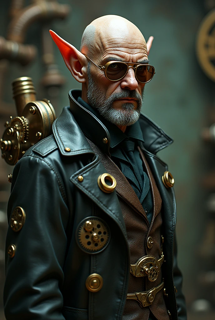 an elf very similar to the bald Walter White with steampunk aspects