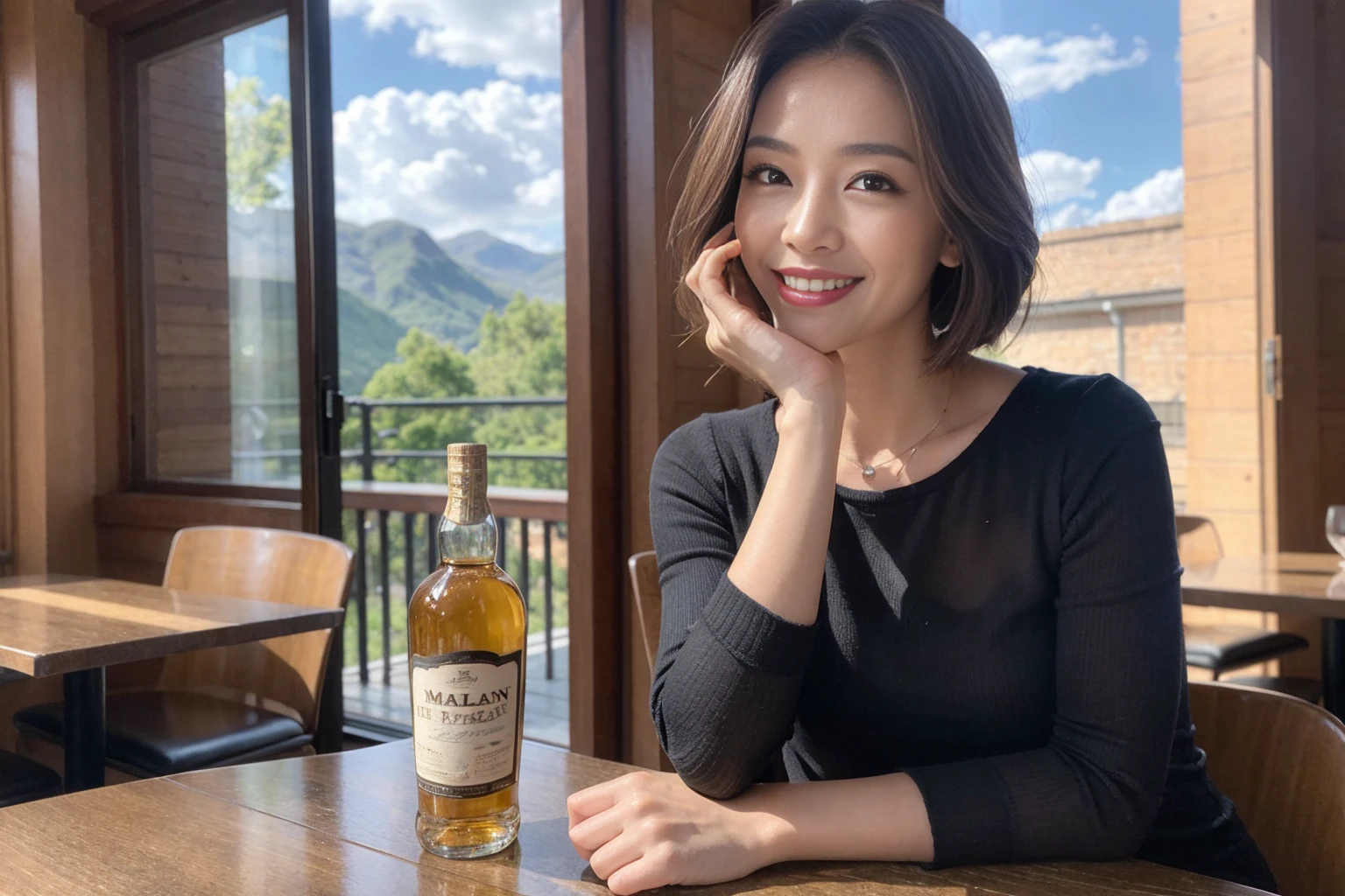 ((Highest quality、8k、masterpiece:1.3))、Whiskey bottles、The Macallan、Joni Black、Old Parr、whiskey、Suntory、Nikka、slimカップル、modelカップル、(Realistic, Intricate details:1.2), full-course dinner、Whiskey bottle and glass on the table、Single Malt、scotch、Rocks glass、Shot Glass、On the rock、Scotland、Amazing view of the sunset sky and clouds、A bright smile、The wonderfulness of smile、 Beautiful Face, blue eyes, The light shines on your face, blush, short hair,Bright Face、 (Age 37), 3,Two beauties、Brown Hair、Shortcuts、Long sleeve shirt、dress、Beautiful woman 1, (slimな顔), (The body is slim), (Brown Hair), (Shortcuts), cheeks turn a little red,Attractive beauty、restaurant, In a prominent place (From the waist up) Nova Frog Style, actress, model, Upper Body, White wine, slim, smile, (smile: 1.15), Beautiful fine grain, Depth f/2,saturation, High Contrast, Strong light and shadow,Moist Body:1.5、3D texture、Delicate eyes、Brown Hair、The hair is very shiny、