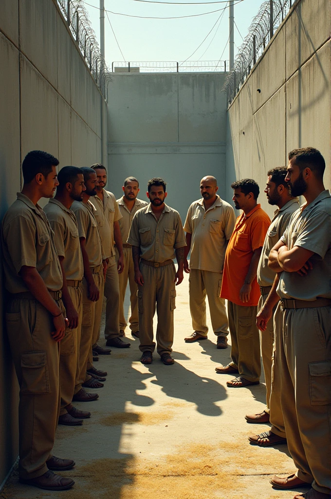 Group of Latinos gathered in the prison yard 