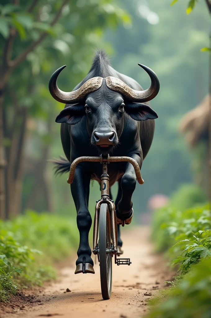 Water buffalo riding a fixgear bike
