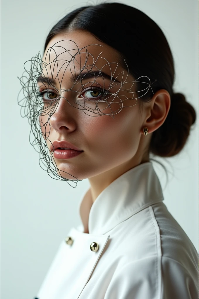 A beautiful lady cooker wire mass in his face cooking logo