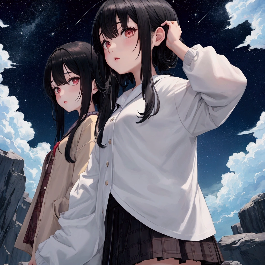 (anime,Clothing OL,Black Hair,Embarrassing,Eyes on the camera,Looking up)