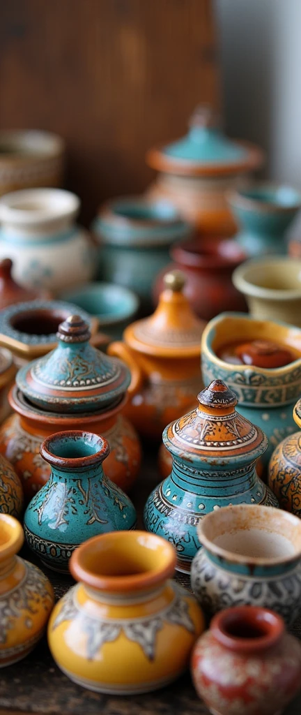 intricate different colors ceramic pottery