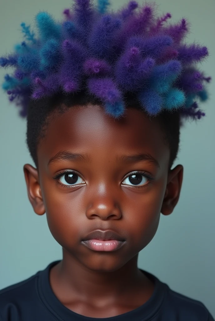 Dark Brown Boy with Dark Blue Hair with Purple and Turquoise Highlights