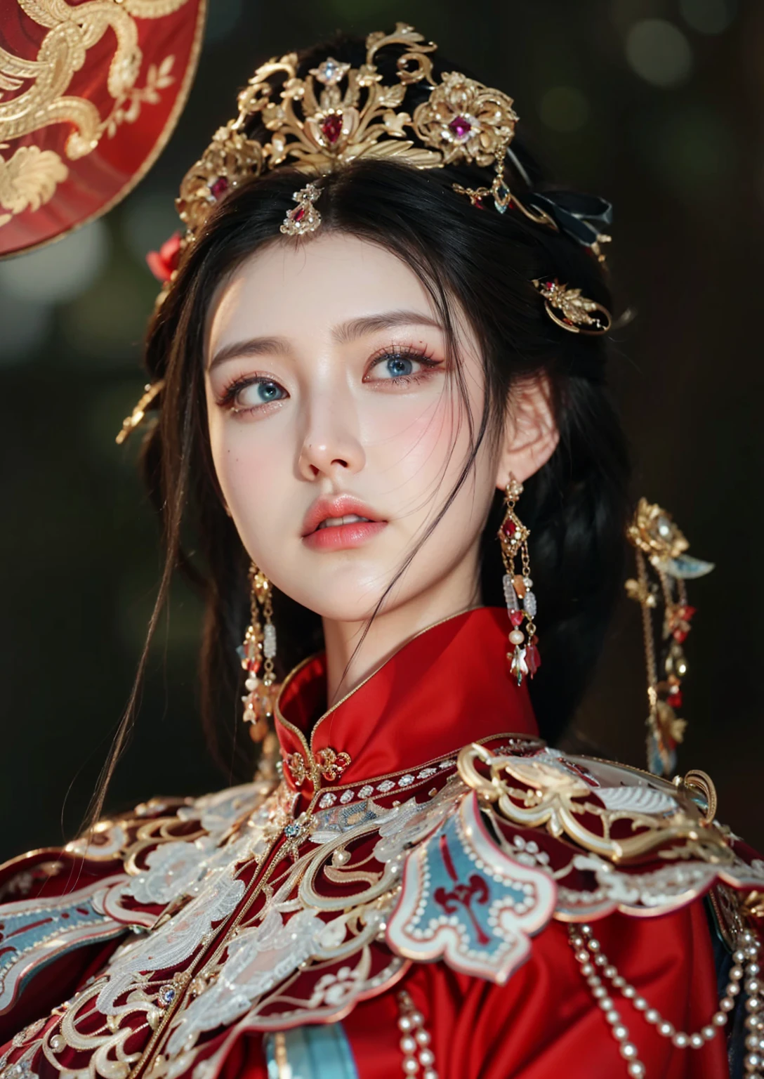 Game Art,Best image quality,Maximum resolution,8K,(A bust photo),(portrait),(Head close-up),(Rule of Thirds),Unreal Engine 5 rendering works,20 year old girl,((Queen)),The eyes are very detailed,(Large Breasts),Elegance and nobility,Light,Light线追踪,Game CG,((3D Unreal Engine)),OC rendering reflection mode,4K,Ultra-clear,Sensual,Translucent lace,Fair and plump figure,Pretty Face,Light泽凝胶涂层,身着华贵礼服的Queen,Crystal Gem Crown,Necklace jewelry,blue eyes,The tattoo is very three-dimensional,Gorgeous and intricate tattoo designs,Ultra-clear portrait,Sexy body,Temple Princess,Swarovski crystal diamond,Heart of the Universe Gem,Delicate facial makeup,The ultimate in luxury,Cleopatra wearing gold jewelry,Chinese Hanfu Wedding Dress
