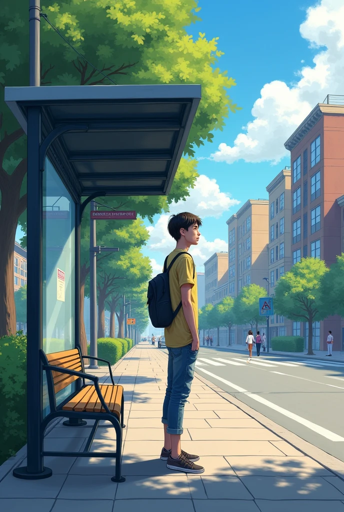 waiting for the bus listening to music