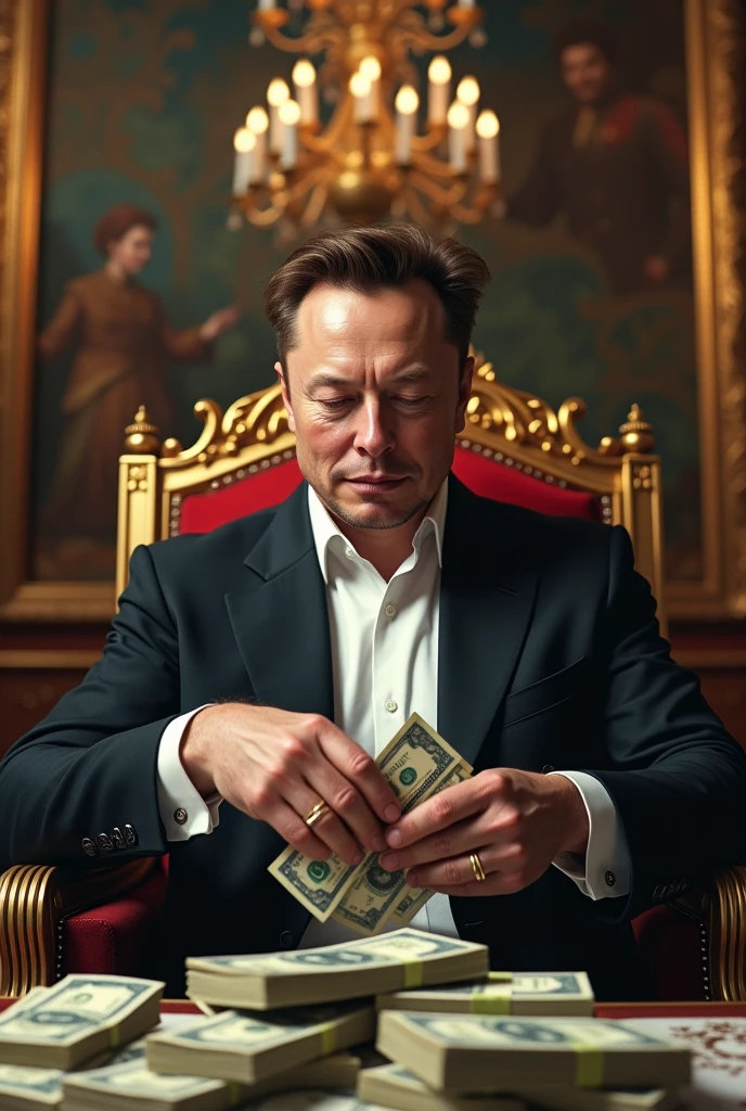 Elon musk counting a lot of money, Brazilian kings.