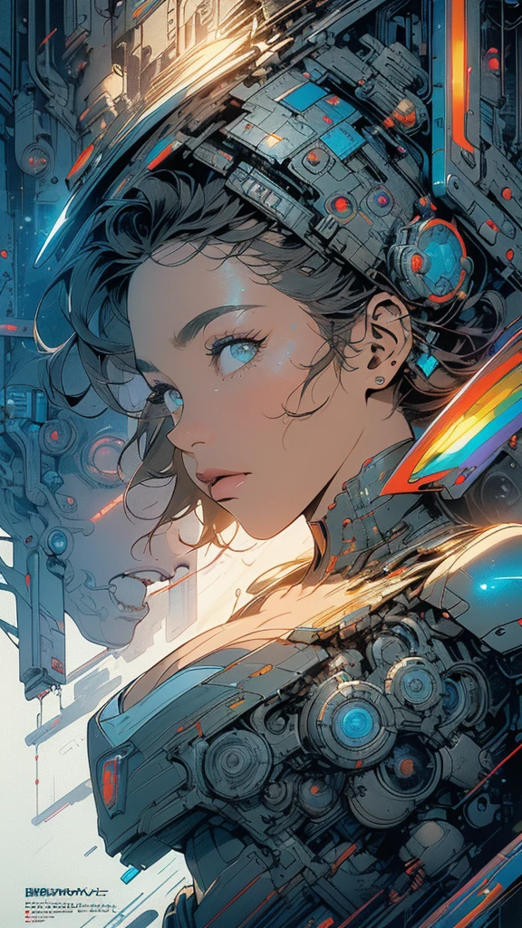 (((masterpiece, highest quality))),(((solo:1.2))),(((1girl:1.2))),32k wallpaper, very detailed, poster, vintage science fiction,(((((geometric cinematic movie poster))))), ((((bauhaus)))),(((abstract))),((((mid century modern)))),(((((portfolio))))),(((((Close-up))))),(((((bust up))))),((((more various angle)))),(((highlight))),(((complete. detailed face))),(((Extremely talented))),(((most complecated machine))),(((Overall colorfully))),((((((Absolutely simple background)))))),(((((detailed futuristic machine))))),(((Cleavage))),(((marvel super heroes))),(((rainbow color scheme))),(((Very detailed UI))),(((So many meters))),(((Perpetual Motion Machine)))