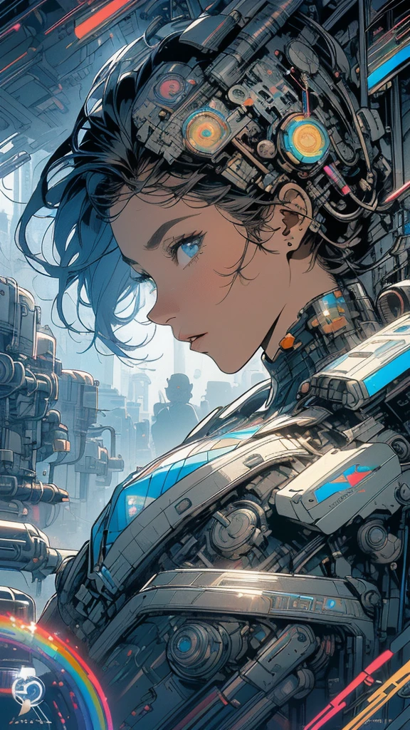 (((masterpiece, highest quality))),(((solo:1.2))),(((1girl:1.2))),32k wallpaper, very detailed, poster, vintage science fiction,(((((geometric cinematic movie poster))))), ((((bauhaus)))),(((abstract))),((((mid century modern)))),(((((portfolio))))),(((((Close-up))))),(((((bust up))))),((((more various angle)))),(((highlight))),(((complete. detailed face))),(((Extremely talented))),(((most complecated machine))),(((Overall colorfully))),((((((Absolutely simple background)))))),(((((detailed futuristic machine))))),(((Cleavage))),(((marvel super heroes))),(((rainbow color scheme))),(((Very detailed UI))),(((So many meters))),(((Perpetual Motion Machine)))