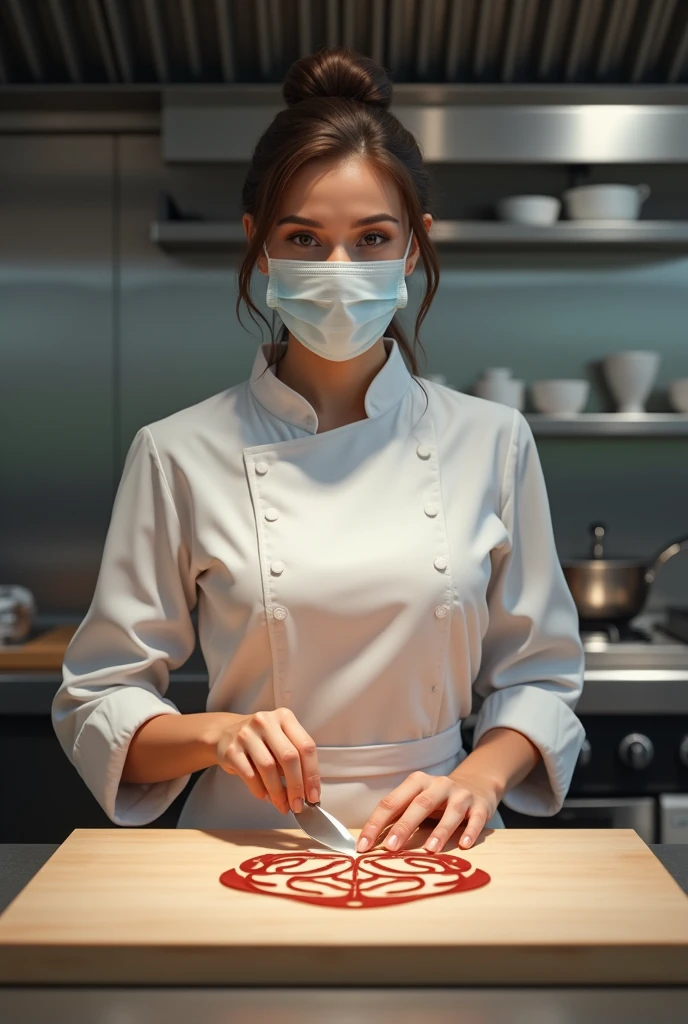 A beautiful lady cooker wear mask in his face cooking logo 