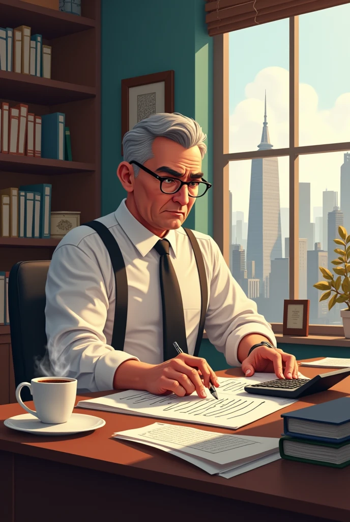 Generates an image of an accountant doing his job in his office