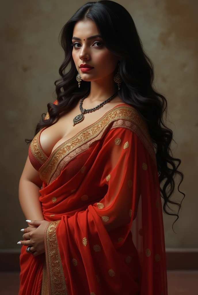 Indian nude bhabhi saree on her west big_boobies, full_body, sexcy belly, long hair