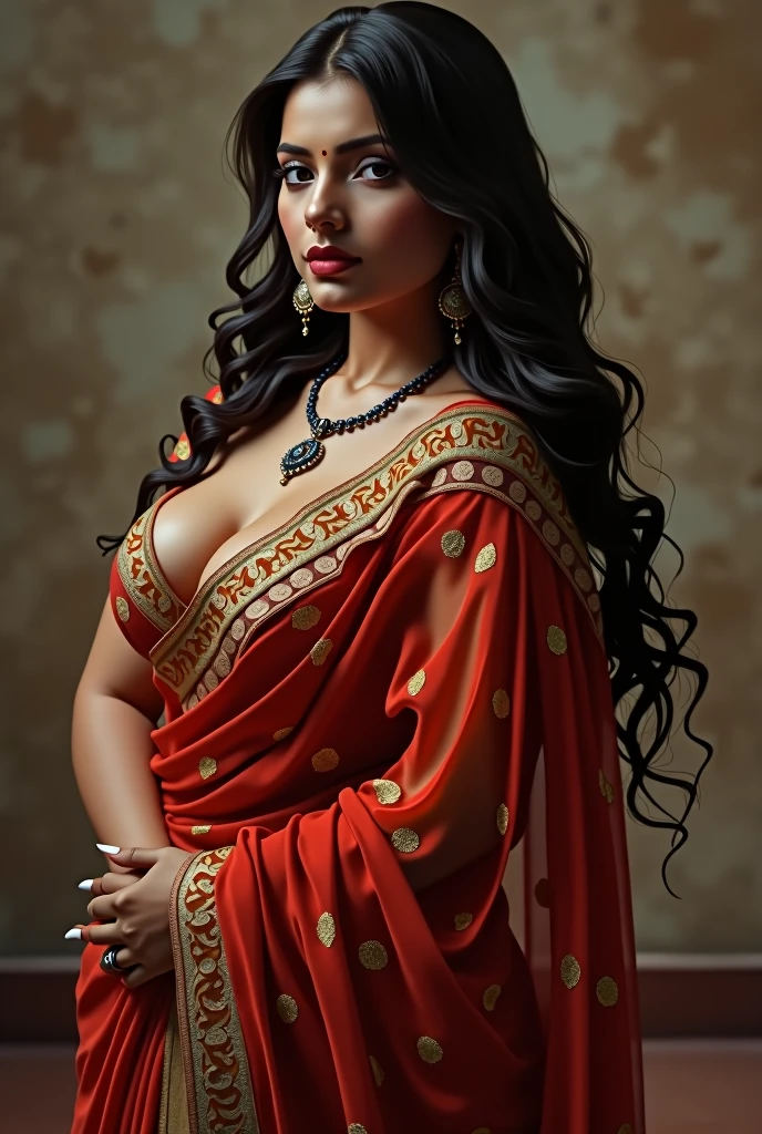 Indian nude bhabhi saree on her west big_boobies, full_body, sexcy belly, long hair