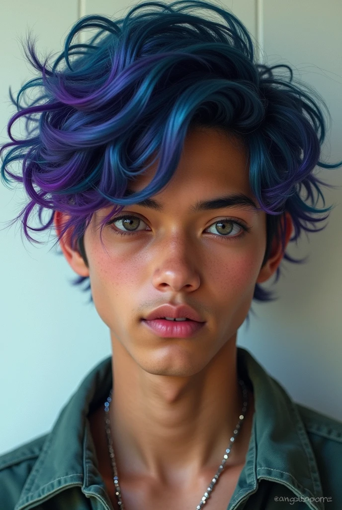 Light Brown Guy with Dark Blue Hair with Purple and Turquoise Highlights