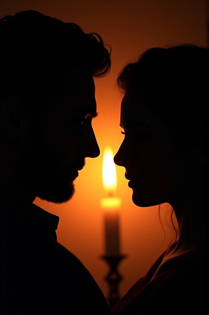 Silhouettes of a couple's faces in front of a candle